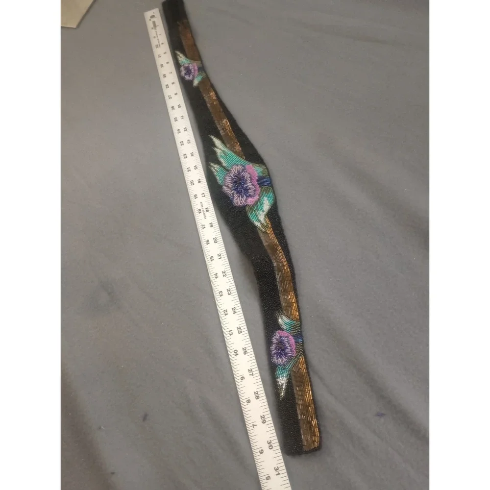 Vtg 80s PATRICK SWEENEY Company Floral Cumberbund Sequin Beaded Belt Goth Fairy